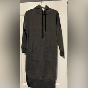 Grey Sweatshirt Dress with Hood
